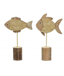 Decoro Pesce In Legno 4X13X23 H Cm Colori Naturali