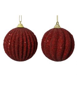 Decoris Pallina Natalizia Rossa Infrangibile - Glitter Perline - 8cm