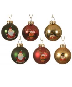 Decoris Pallina di Vetro Con Disegno Natalizio - 4,5 cm