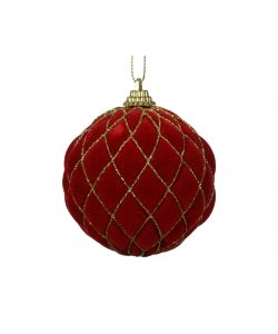 Decoris Pallina di Natale Velluto Rosso - 8 cm