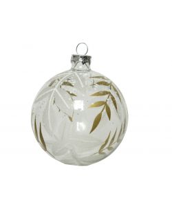 Sfera di Natale bianca con decoro foglia oro