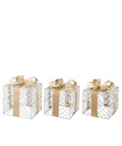 Set 3 scatole regalo con led oro e argento