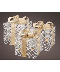 Set 3 scatole regalo con led oro e argento