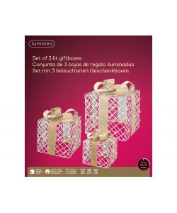 Set 3 scatole regalo con led oro e argento