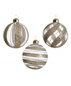 Sfera natalizia trasparente con decoro linee oro glitter