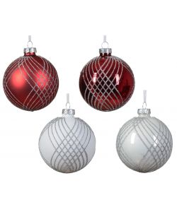 Sfera di Natale con linee silver Rossa o Bianca