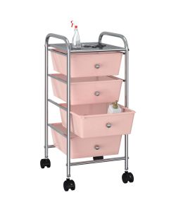  Carrello Portaoggetti Mobile con 4 Cassetti Rosa in Plastica