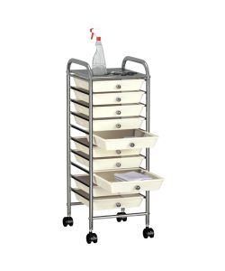  Carrello Portaoggetti Mobile con 10 Cassetti Bianco in Plastica