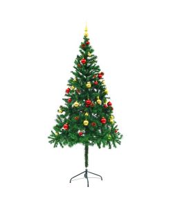 Albero di Natale Artificiale con Palline e LED 180 cm Verde