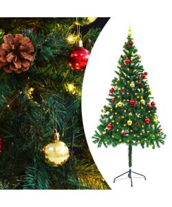 Albero di Natale Artificiale con Palline e LED 180 cm Verde