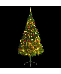 Albero di Natale Artificiale con Palline e LED 210 cm Verde