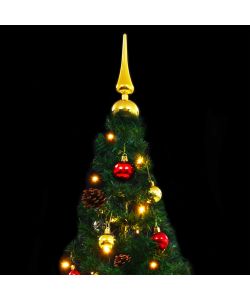 Albero di Natale Artificiale con Palline e LED 210 cm Verde