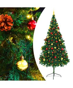 Albero di Natale Artificiale con Palline e LED 210 cm Verde