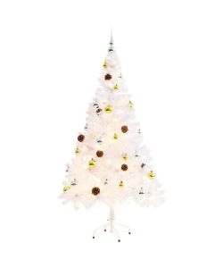 Albero di Natale Artificiale con Palline e LED 150 cm Bianco