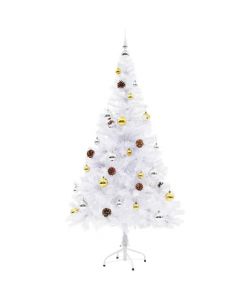 Albero di Natale Artificiale con Palline e LED 150 cm Bianco