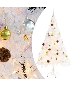 Albero di Natale Artificiale con Palline e LED 150 cm Bianco