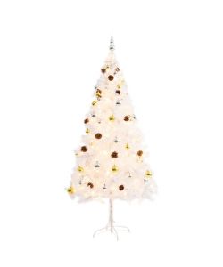 Albero di Natale Artificiale con Palline e LED 180 cm Bianco