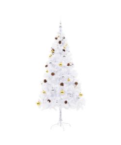 Albero di Natale Artificiale con Palline e LED 180 cm Bianco