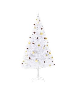 Albero di Natale Artificiale con Palline e LED 210 cm Bianco