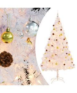 Albero di Natale Artificiale con Palline e LED 210 cm Bianco
