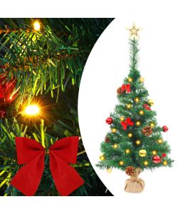 Albero di Natale Artificiale con Palline e LED 64 cm Verde