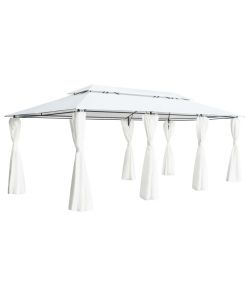 Gazebo con Tende 600x298x270 cm Bianco 180g/m