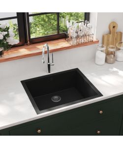 Lavello da Cucina con Foro Troppopieno Nero in Granito 550x460x194 mm