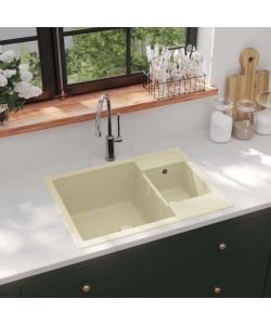 Lavello da Cucina Doppio con Foro Troppopieno Beige in Granito