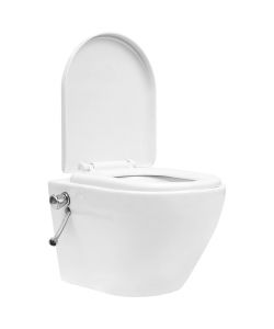 WC a Muro senza Bordo con Sciacquone Nascosto Ceramica Bianco