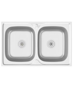 Lavello Cucina Doppia Vasca 800x500x155 mm Argento Acciaio Inox