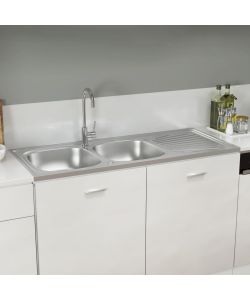 Lavello Cucina Doppia Vasca Argento 1200x500x155 mm in Acciaio