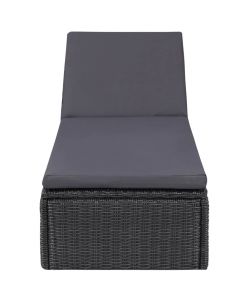 Lettino Prendisole in Polyrattan Nero e Grigio Scuro