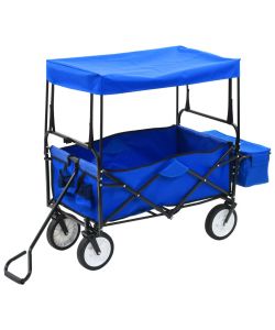  Carrello Pieghevole a Mano con Tettuccio in Acciaio Blu