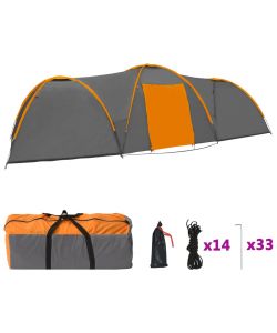 Tenda Igloo da Campeggio 650x240x190 cm 8 Posti Grigio Arancio