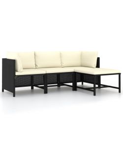 Set Divani da Giardino 4 pz con Cuscini in Polyrattan Nero 313516