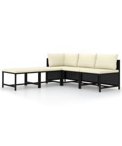 Set Divani da Giardino 5 pz con Cuscini in Polyrattan Nero 313517