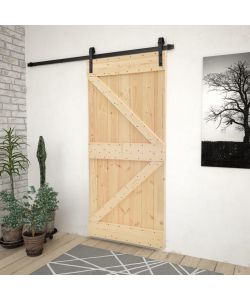 Porta Scorrevole con Set Hardware 90x210 cm in Legno di Pino