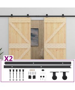 Porta Scorrevole con Set Hardware 80x210 cm in Legno di Pino 3057585