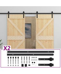 Porta Scorrevole con Set Hardware 80x210 cm in Legno di Pino 3057586