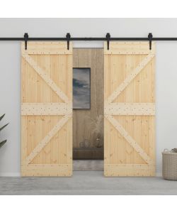 Porta Scorrevole con Set Hardware 90x210 cm in Legno di Pino 3057589