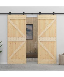 Porta Scorrevole con Set Hardware 90x210 cm in Legno di Pino 3057592