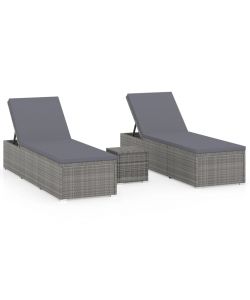 Lettini Prendisole con Tavolino 3 pz in Polyrattan Grigio