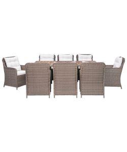 Set da Pranzo da Giardino 9 pz con Cuscini Polyrattan Marrone