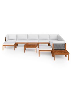 Set Divani da Giardino 12 pz con Cuscini Crema Massello Acacia