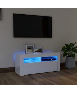 Mobile Porta TV con Luci LED Bianco Lucido 90x35x40 cm