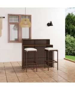 Set Bar da Giardino 3 pz con Cuscini Marrone