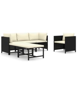 Set Divani da Giardino 6 pz con Cuscini in Polyrattan Nero 3059783