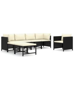 Set Divani da Giardino 7 pz con Cuscini in Polyrattan Nero 3059785