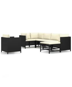 Set Divani da Giardino 7 pz con Cuscini in Polyrattan Nero 3059788