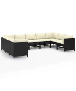 Set Divani da Giardino 9 pz con Cuscini in Polyrattan Nero 3059794